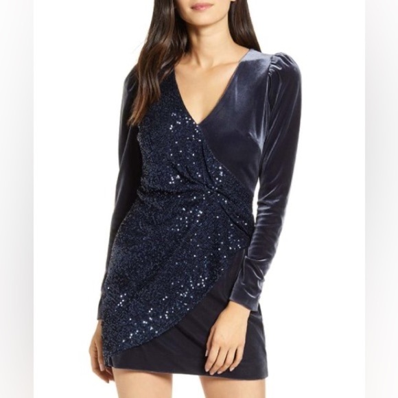 BAILEY 44 Navy Blue Velvet Sequin Long Sleeve Dress Small - Picture 1 of 9